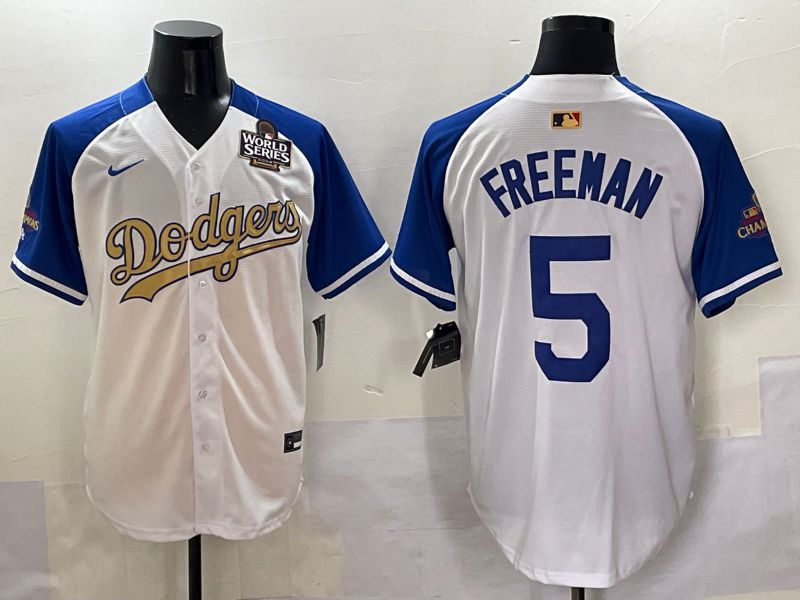 Men Los Angeles Dodgers #5 Freeman White Blue Champion gold character Nike 2025 MLB Jersey style 5056->los angeles dodgers->MLB Jersey